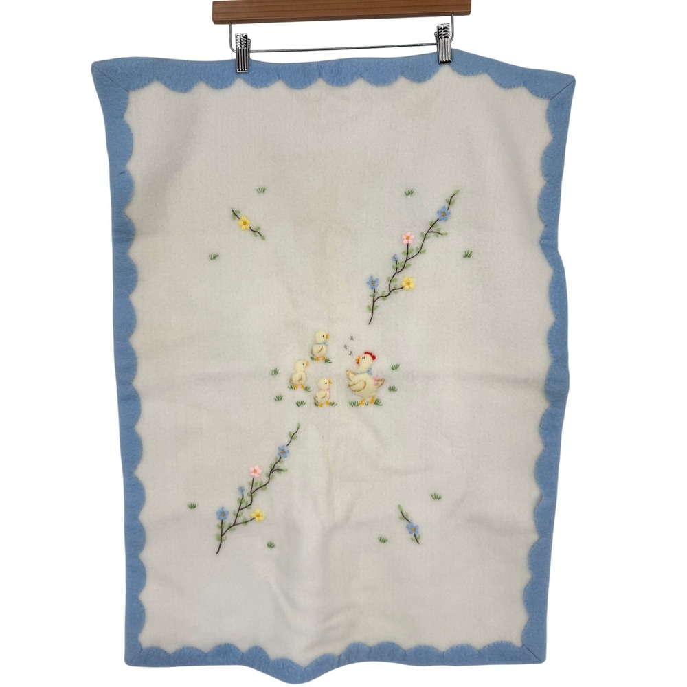 Vintage Bergdorf Goodman Baby Blanket Embroidered Chicks Flowers